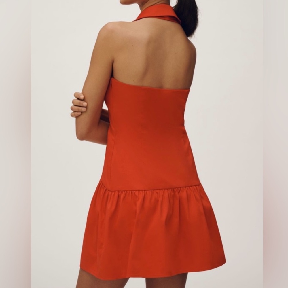 🟠NWT MAEVE by ANTHROPOLOGIE Halter Drop-Waist Mini Dress in Red LG - Picture 4 of 6